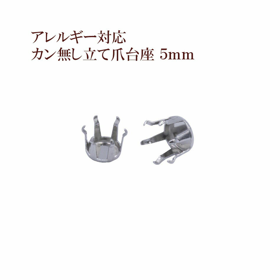 ［10個］ カン無し 立て爪 台座 5mm［ 銀 シルバー ］ サージカルステンレス パーツ 金属アレルギー対..