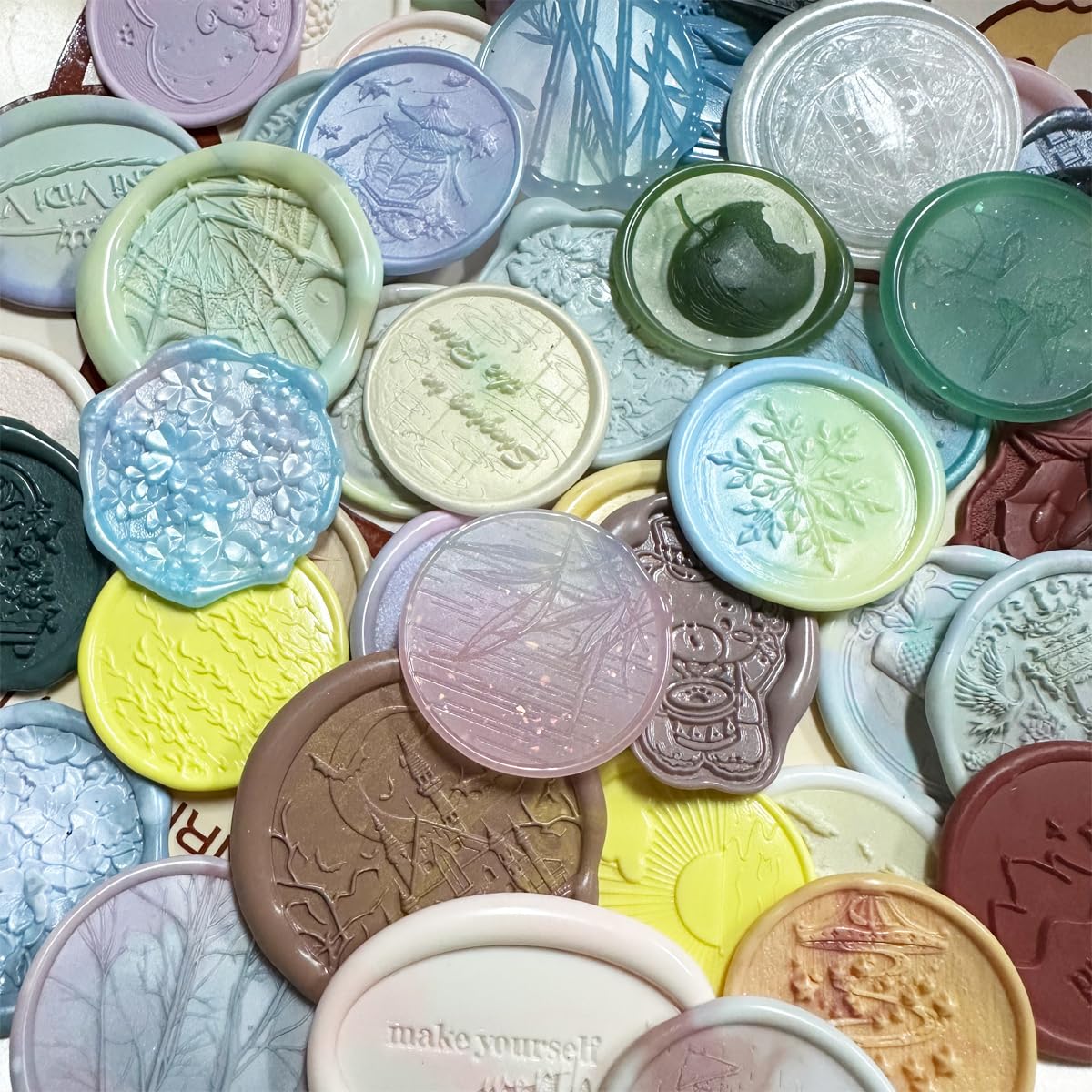 50枚 ワックスシールステッカー 結婚式招待状封筒用 ヘビー ハンドメイド ランダム 50枚 (B)