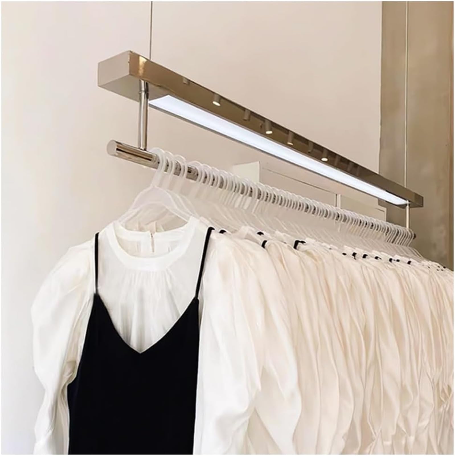 ハンギングクローゼットロッド、クローゼットハンギングロッド、ステンレススチール衣類ラック、ライト天井マウント衣類収納ハンガー(47インチ(.2m))