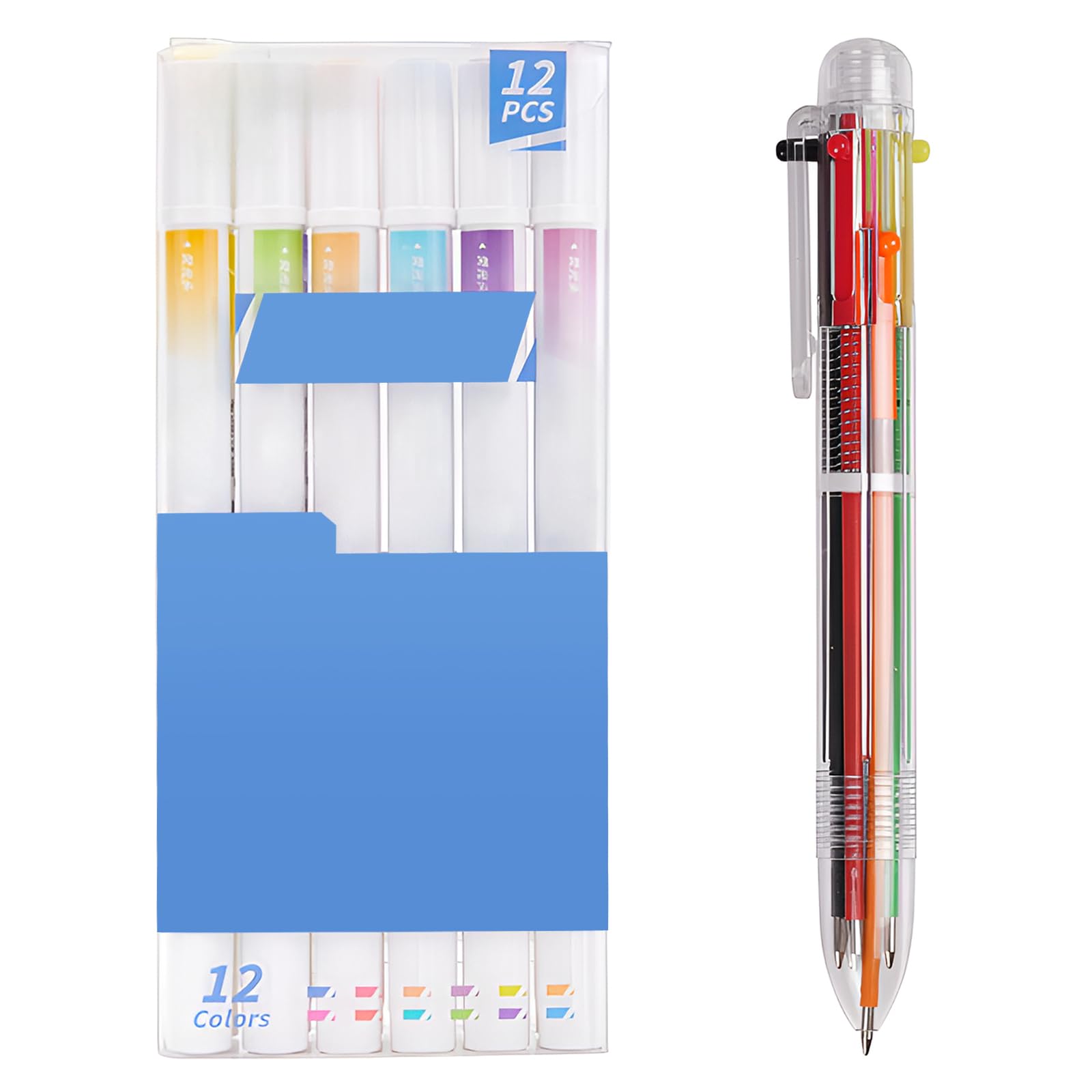 学校用品セットペン 13本 ダブルヘッド消せる蛍光ペン12本 アソートカラー .5mm -in-1マルチカラーボー..