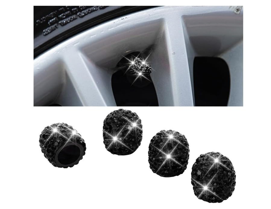 4個 ブラック キラキラ 車 タイヤ バルブ ステム キャップ クリスタル ラインストーン 自動車タイヤ バ..