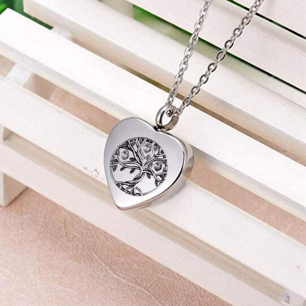 ステンレススチール ハート 葬儀 火葬 ペンダント 形見 生命の樹 遺灰 犬 メモリアルジュエリー ペット..