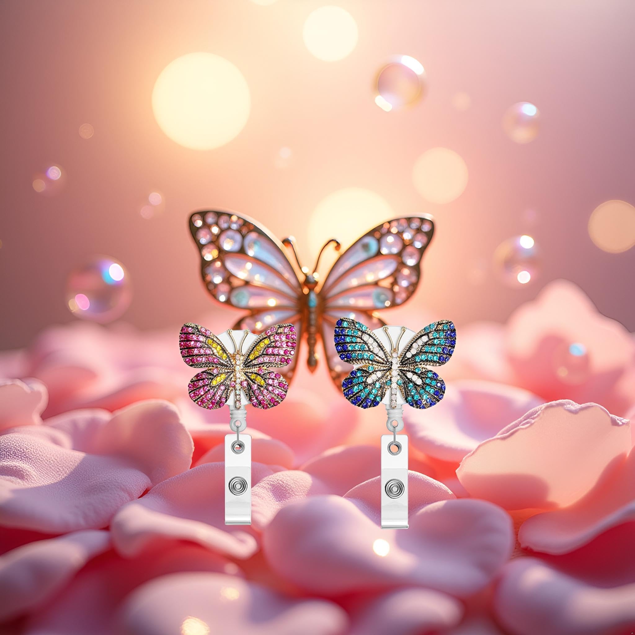 格納式バッジリール個、キラキラダイヤモンドナースバッジホルダーリール 回転ワニ口クリップ付き 教師..