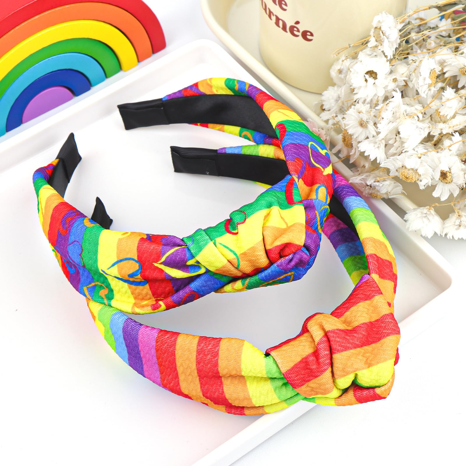 Lanmerry 2個 結び目 ヘッドバンド 女の子用 レインボー スパンコール 結び目 ヘッドバンド キラキラ ..