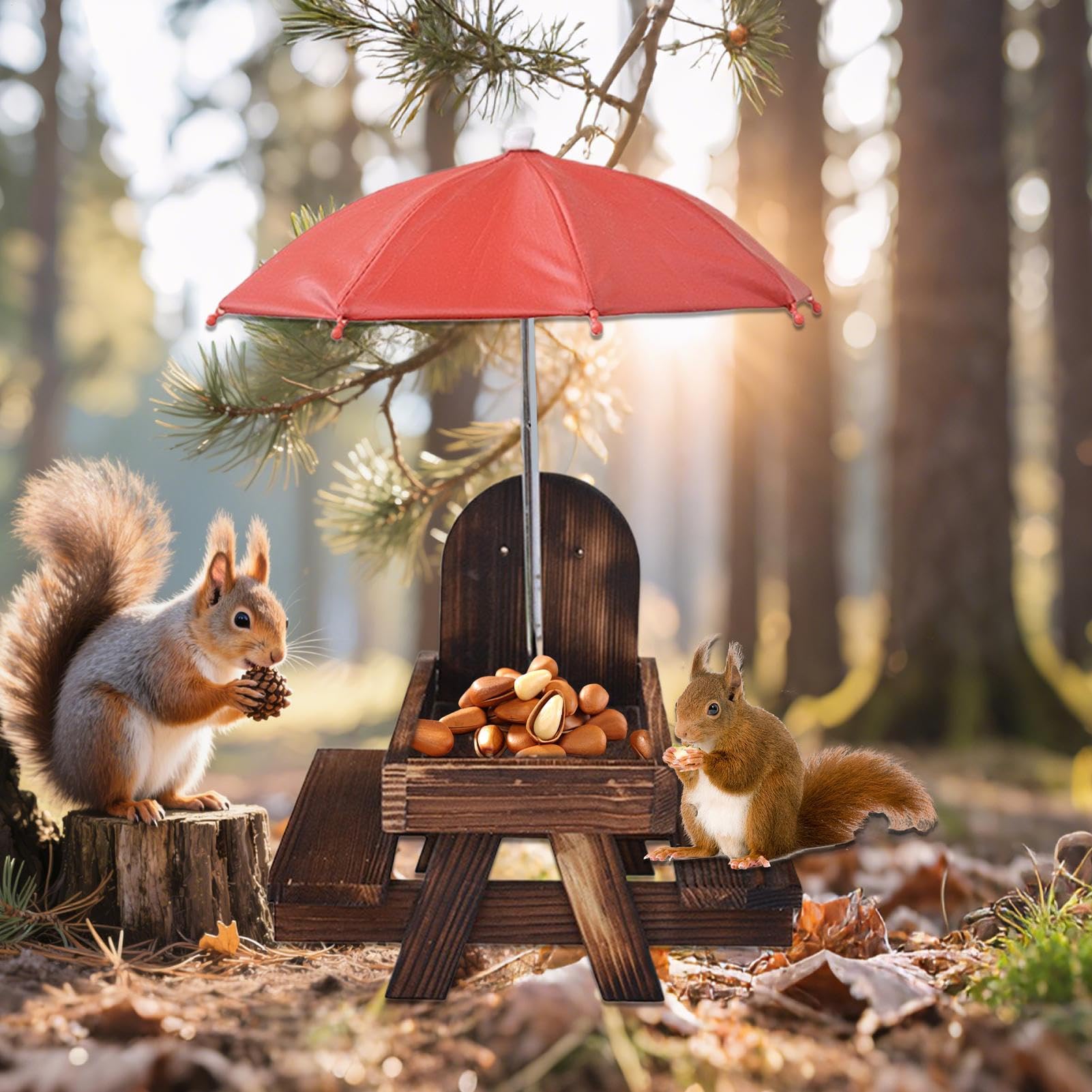 シマリスフィーダー - リスのピクニックテーブルフィーダー 傘付き,野生生物餌やりステーション、カナ..