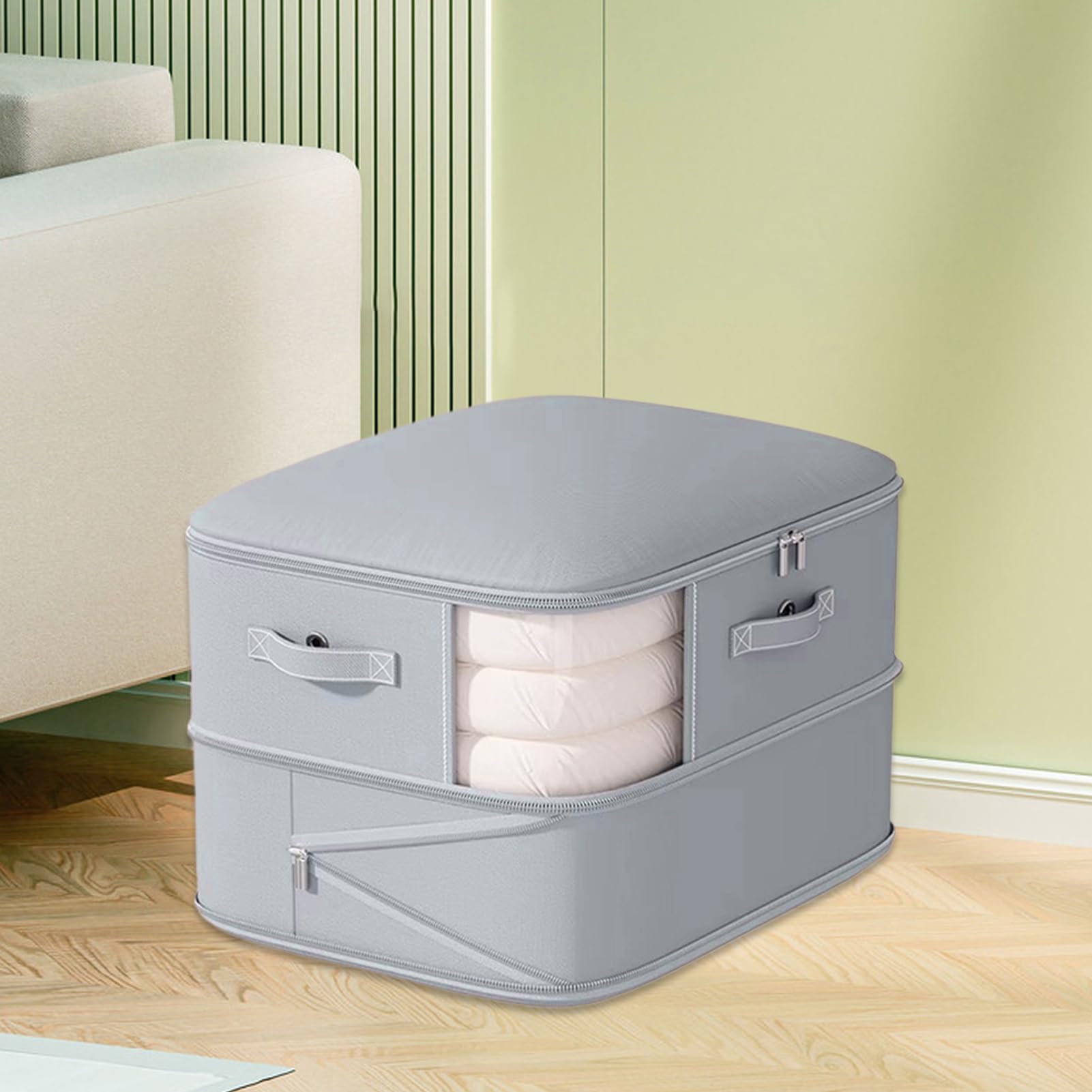 圧縮オーガナイザー,圧縮収納オーガナイザー - ジッパー式2層スペースセーバー布団カバー用寝具衣類トート