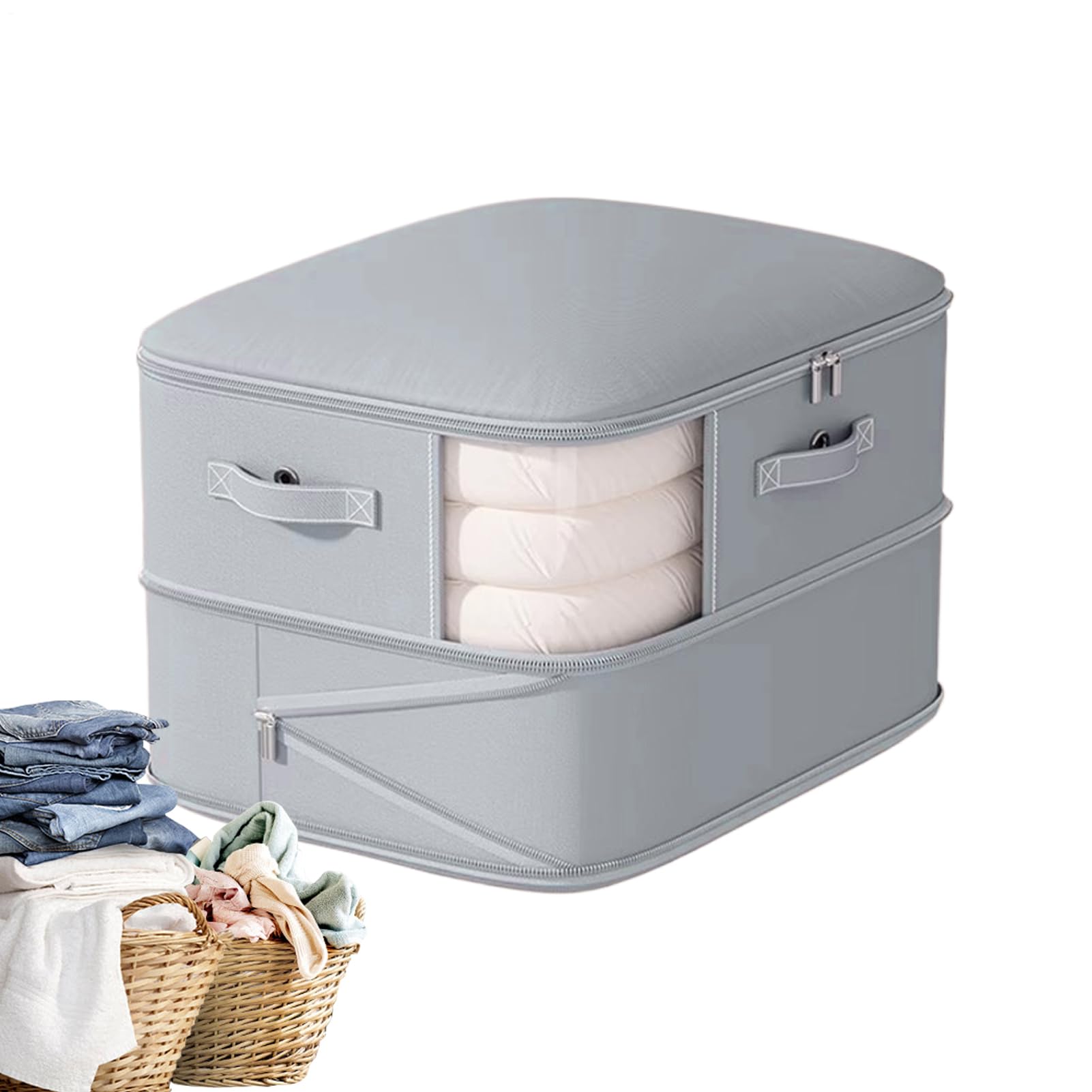 アピネスの圧縮オーガナイザー,圧縮収納オーガナイザー - ジッパー式2層スペースセーバー布団カバー用寝具衣類トート｜アングル2