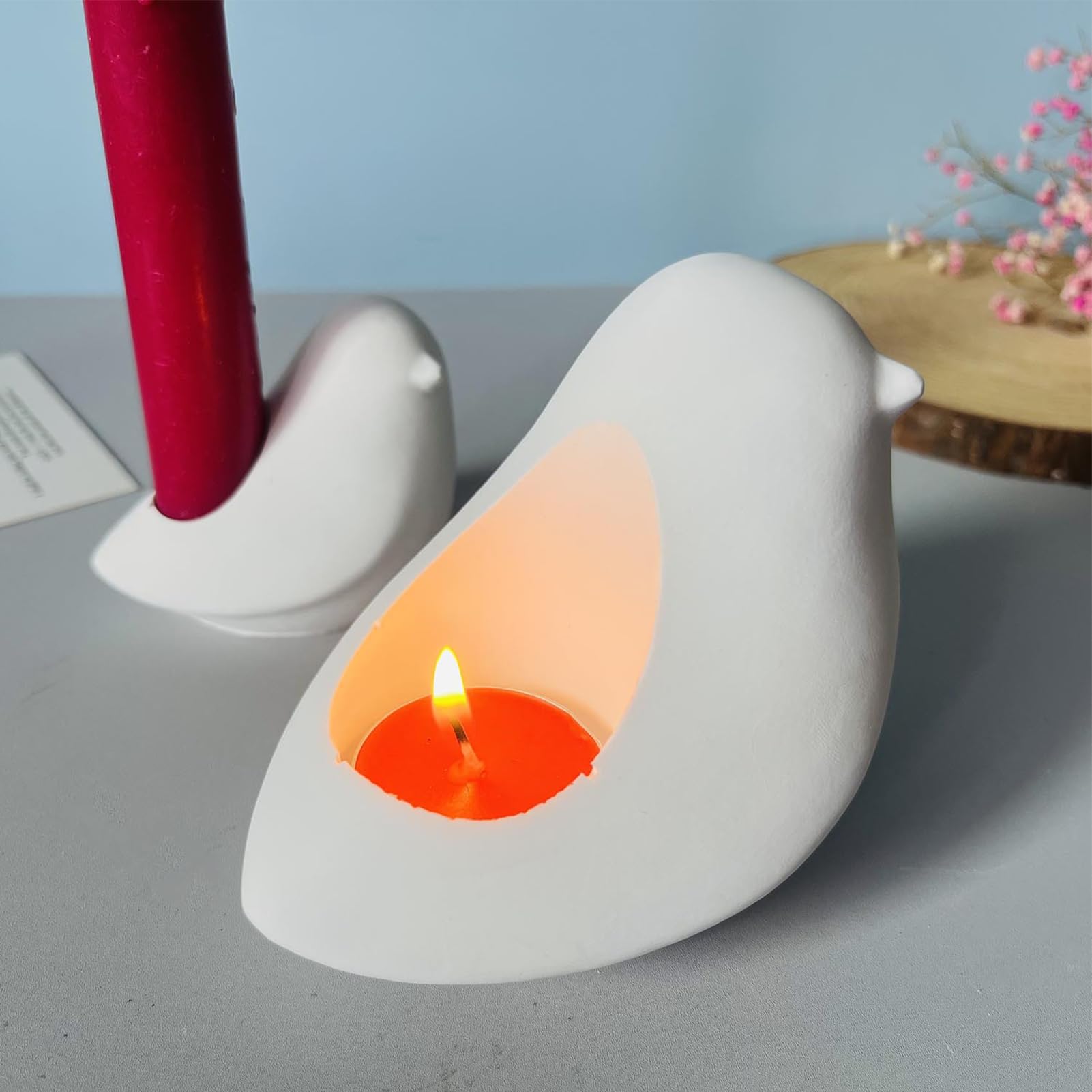 キャンドルホルダーメーカーモールド - 鳥とティーキャンドルホルダー用シリコン鋳造モールド | 手作りを楽しむソフトツール 学習室やリビングに最適なエポキシレジン コンクリート用 簡単脱型