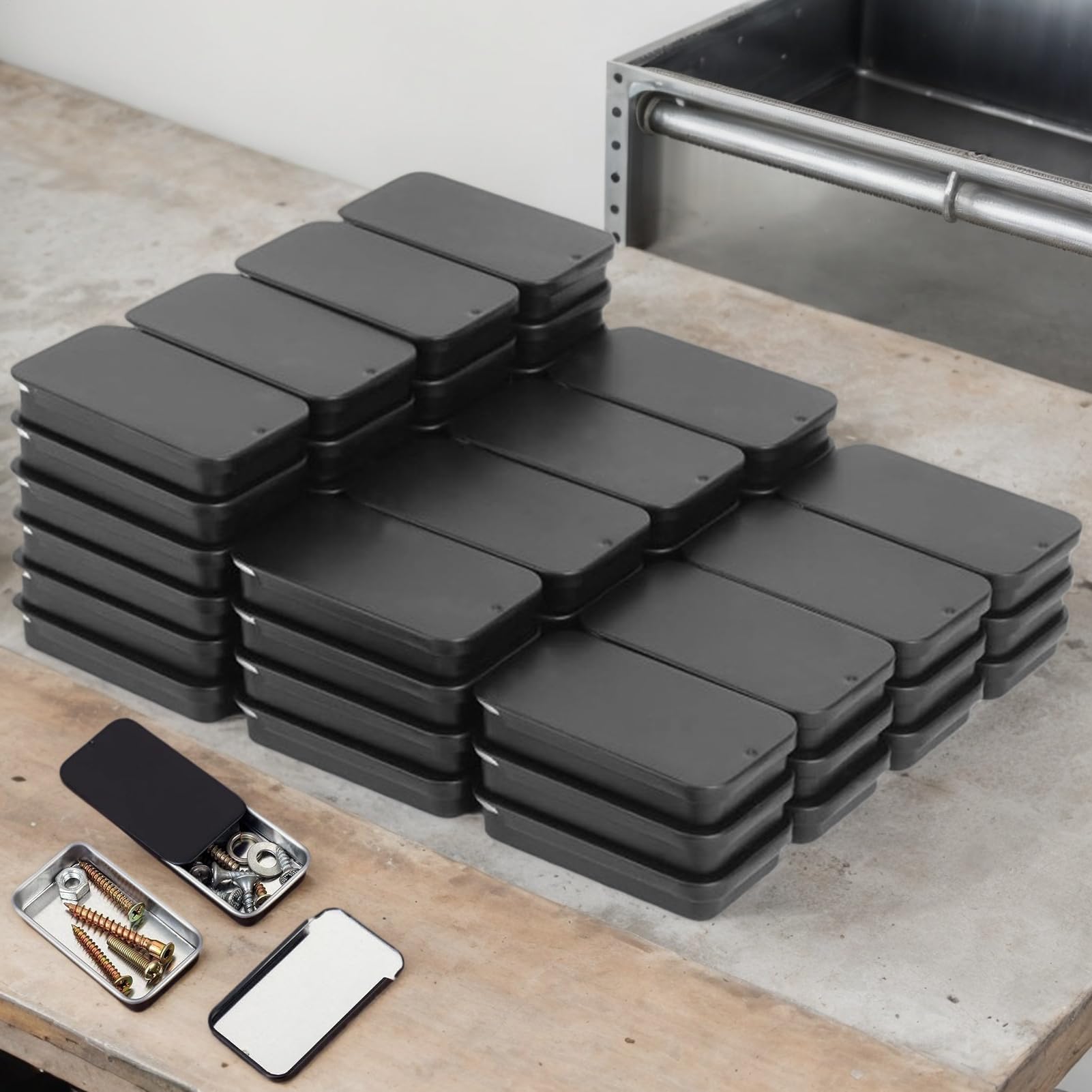 小さな蓋付き缶 - 小型矩形金属容器 - 持ち運び可能な収納ボックス スライド式蓋付き キャンプ 旅行 ハイキング 宝石 茶葉 薬 キャンディー 工作用