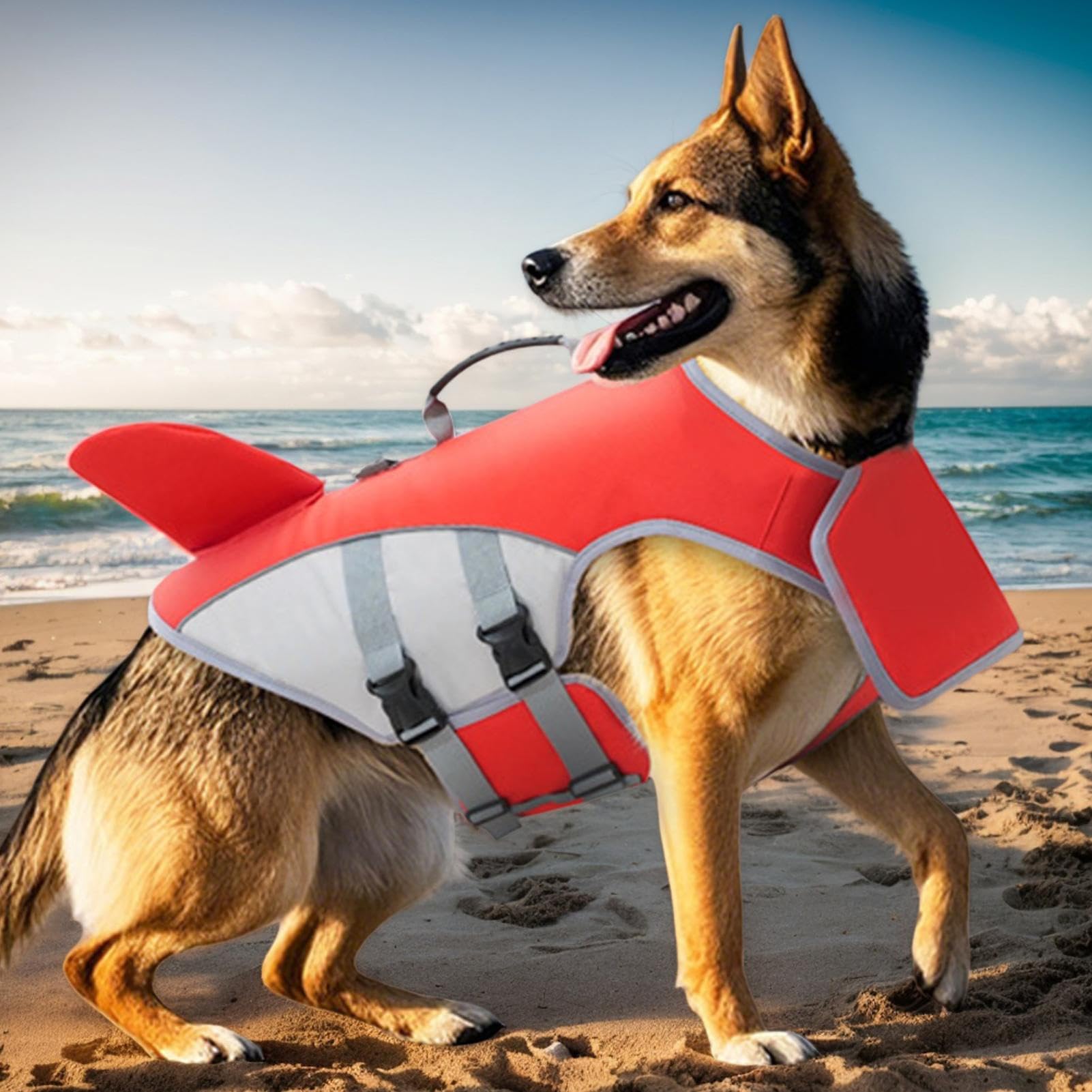 犬用ライフジャケット | ハンドル付きペット用水泳安全ベスト,ペット水泳訓練用 浮遊ジャケット 海 プ..