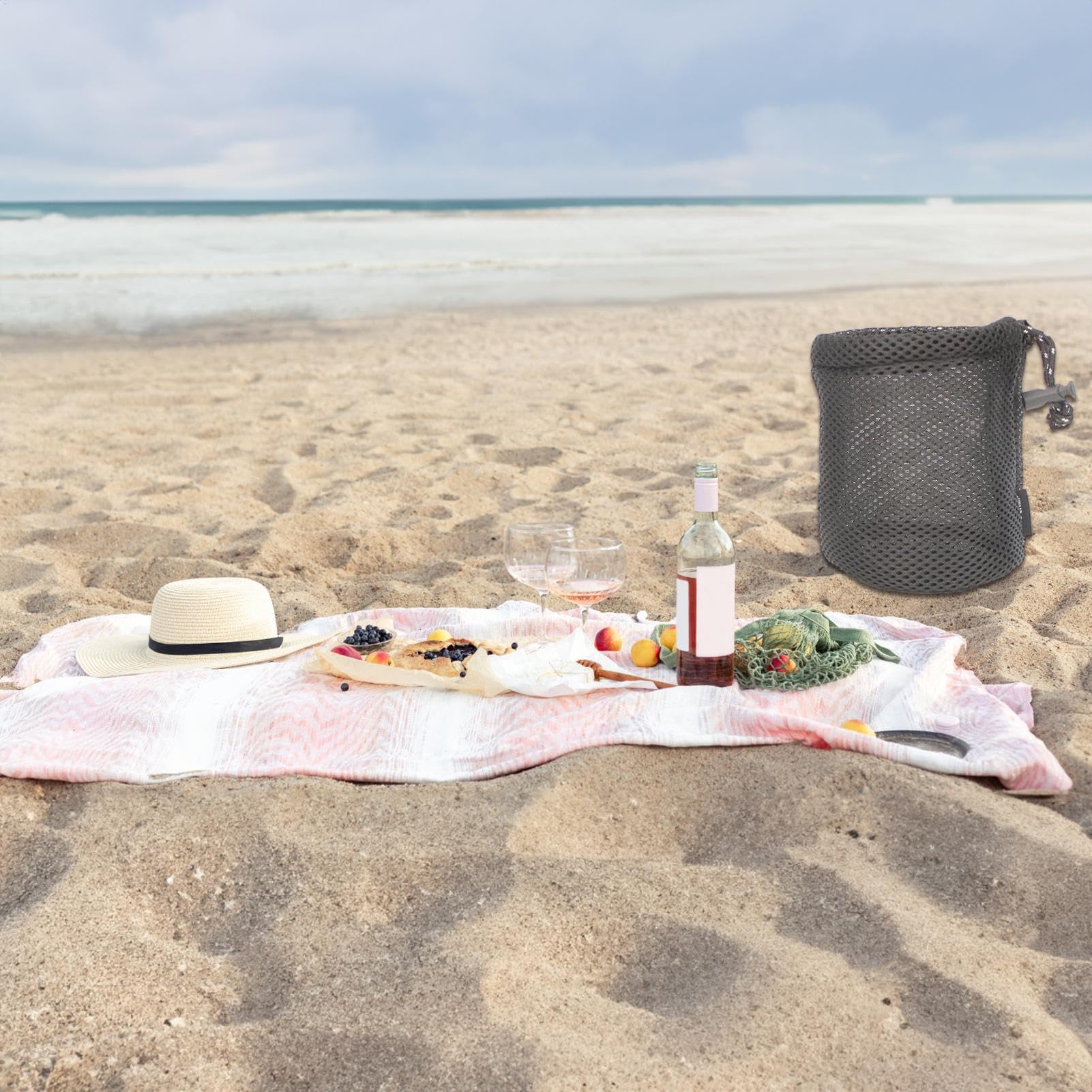 メッシュバッグ 丸底 キャンプネットバッグ メッシュ巾着収納袋 食器オーガナイザー カップ収納袋 巾着..