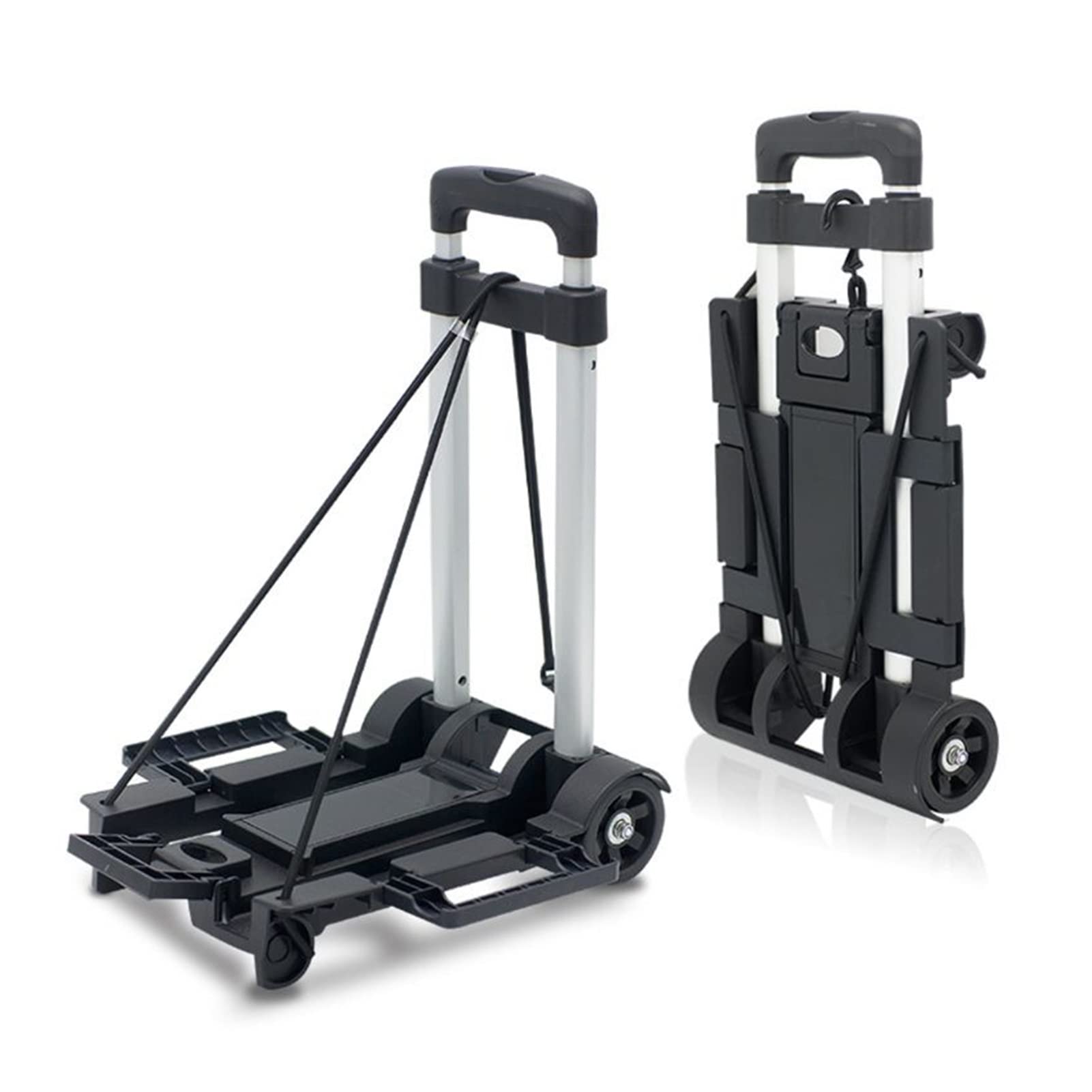 ブラック 折りたたみ式 荷物カート ライト アルミニウム 折りたたみ式 ポータブル 折り畳み式台車 ハン..