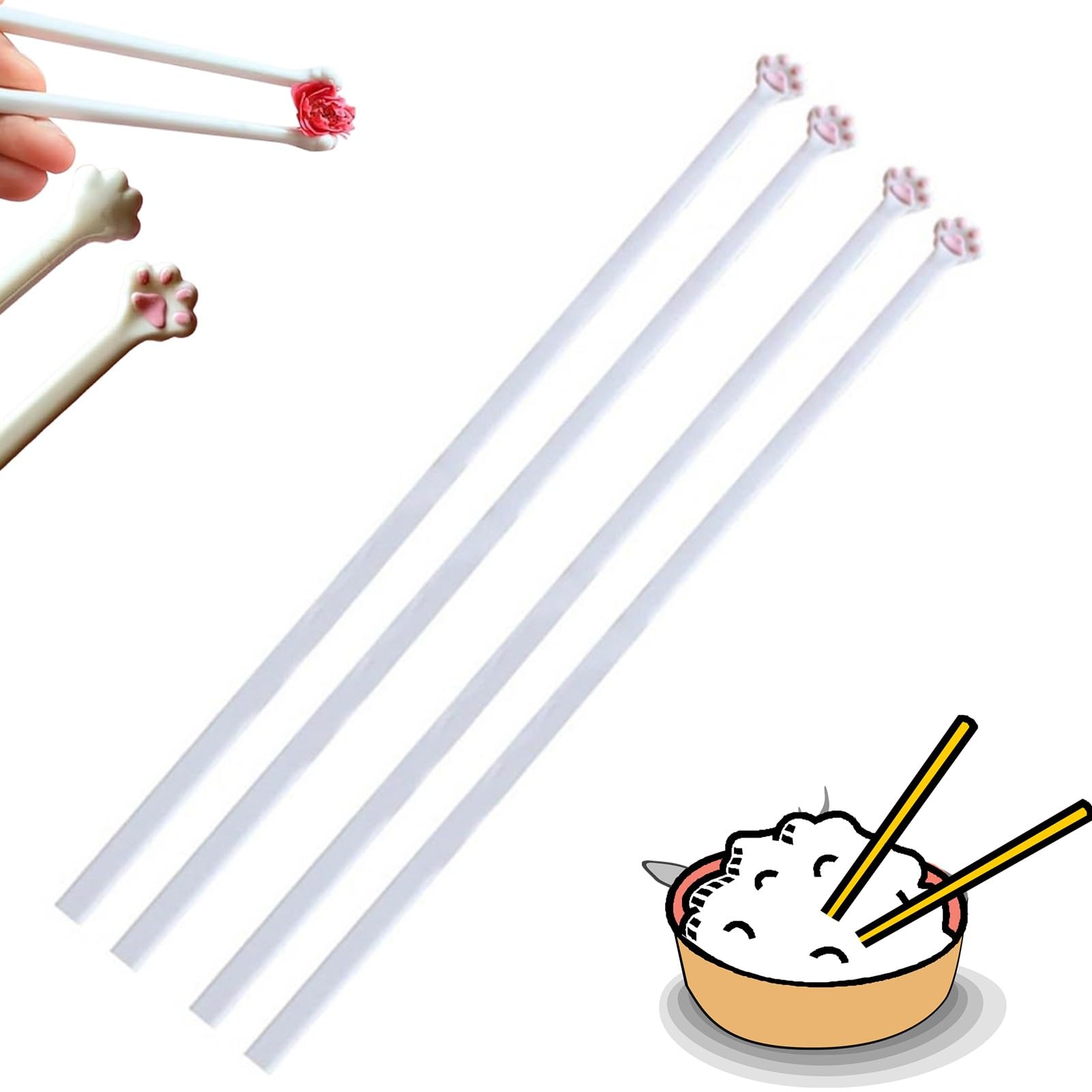猫の足用箸6組、Meowgic箸、再利用可能な軽量ノンスリップグリップ食べる箸、かわいいピンクの足跡、家族や猫愛好家へのクリエイティブなギフト