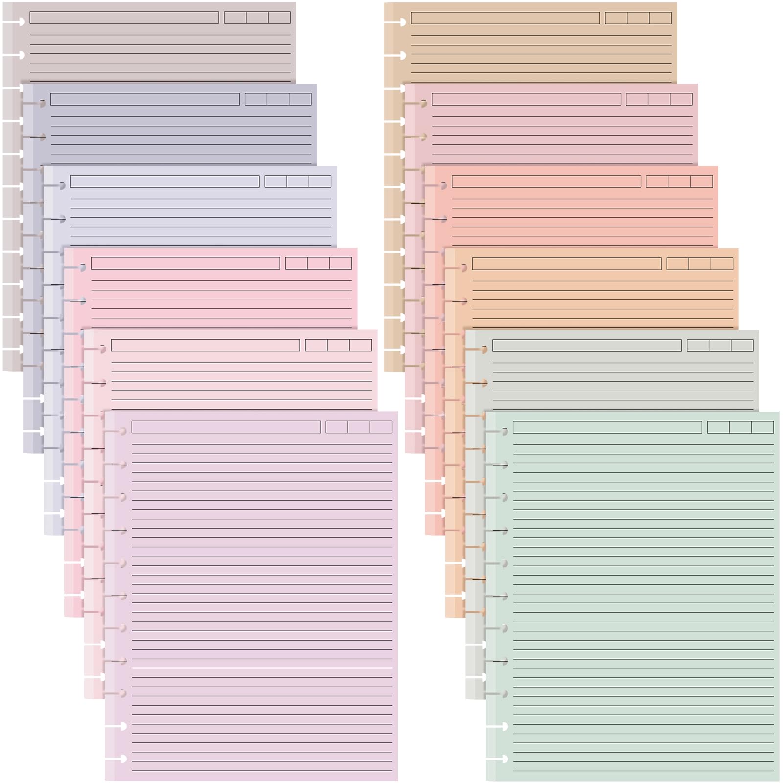 12パック 480枚 色付きディスク綴じリフィル用紙 . 11インチ カレッジ罫線入り 11ディスク レターサイズ 罫線入り紙 マルチカラーノート リフィルジャーナリング用 (油色)