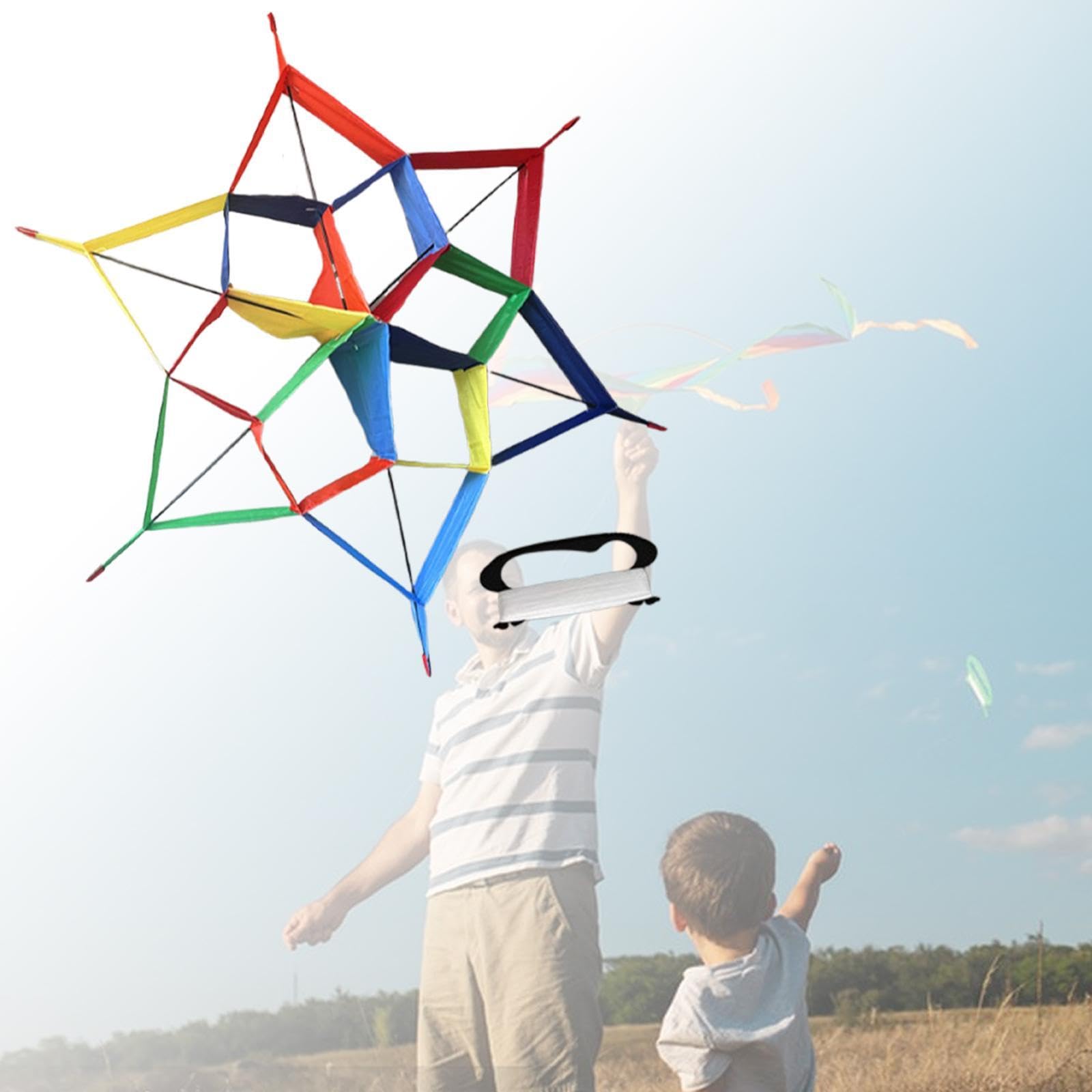 六角形の凧ゲーム。簡単に飛ばせる明るい色。庭や公園、子供、大人向け。