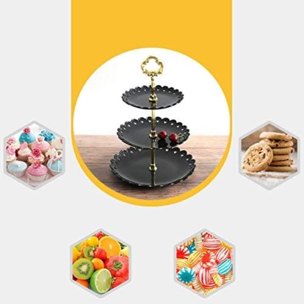 2個ケーキスタンド 3段 お菓子皿 西洋風 お菓子皿 アフタヌーンティースタンド カップケーキスタンド デザートスタンド 結婚式 誕生日 パーティー用 (ホワイト+ブラック)