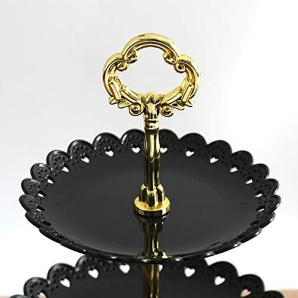 アピネスの2個ケーキスタンド 3段 お菓子皿 西洋風 お菓子皿 アフタヌーンティースタンド カップケーキスタンド デザートスタンド 結婚式 誕生日 パーティー用 (ホワイト+ブラック)｜アングル3