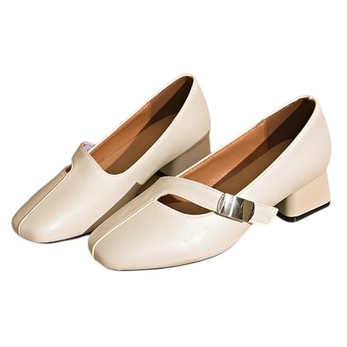 スクエアトゥ パンプス メタルバックル ミドルヒール ソフトレザー風 レディース 春秋兼用シューズ クッション性良い 通勤 オフィス カジュアルに 2025 快...