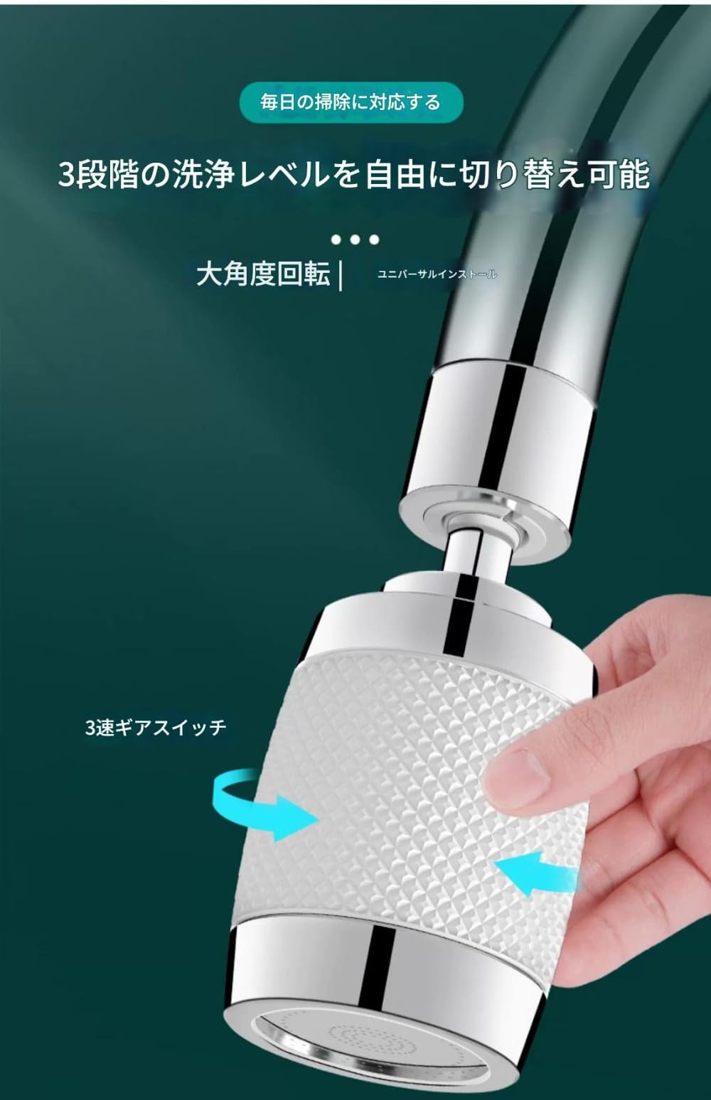 蛇口シャワー キッチン蛇口シャワー 720°首振りシャワーヘッド 3种モード 節水 泡沫器 水栓 ノズル 水はね防止 水漏れ対策 交換 キッチン シンク掃除 台所 浴室 洗面室 トイレにも適用可能 (ブラック,短い)