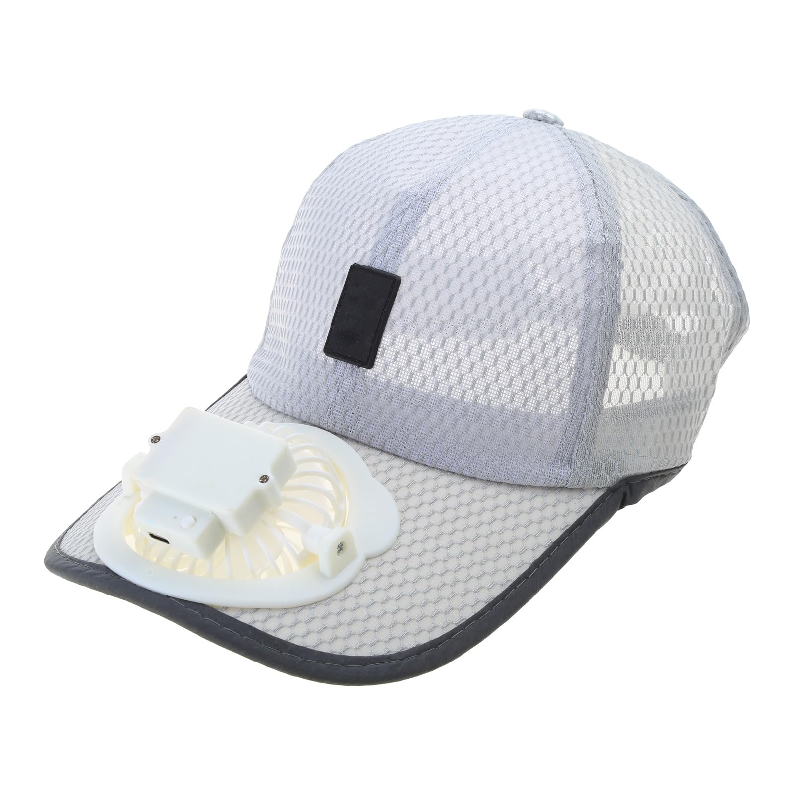 大人用日焼け止めメッシュ野球帽、USB充電式冷却ファン付き。ライトグレー
