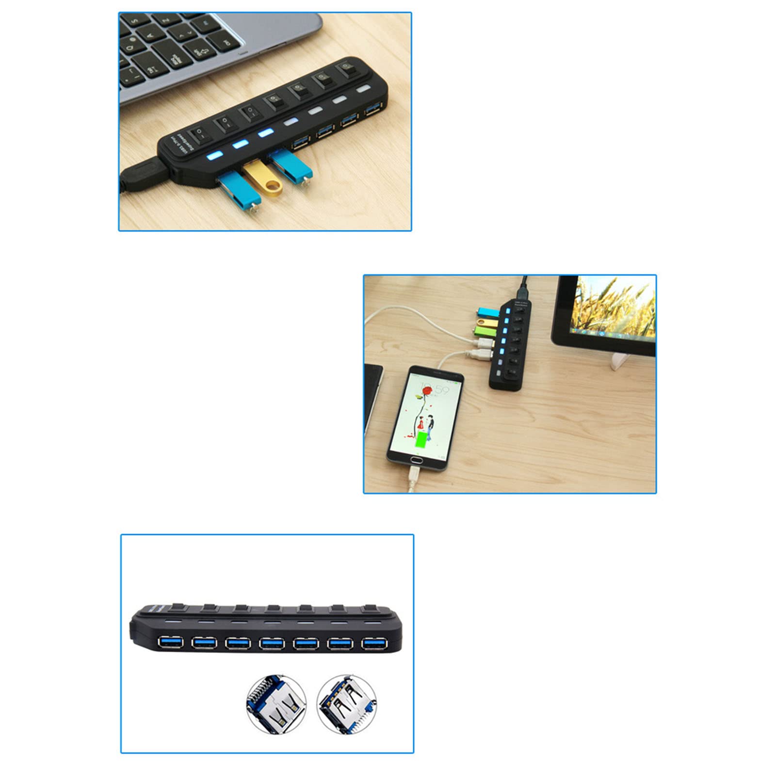 ユニバーサル USB ハブ 7 ポート USB 3.0 スピルッター アダプタ ケーブル 個別オンオフ スイッチ付き..