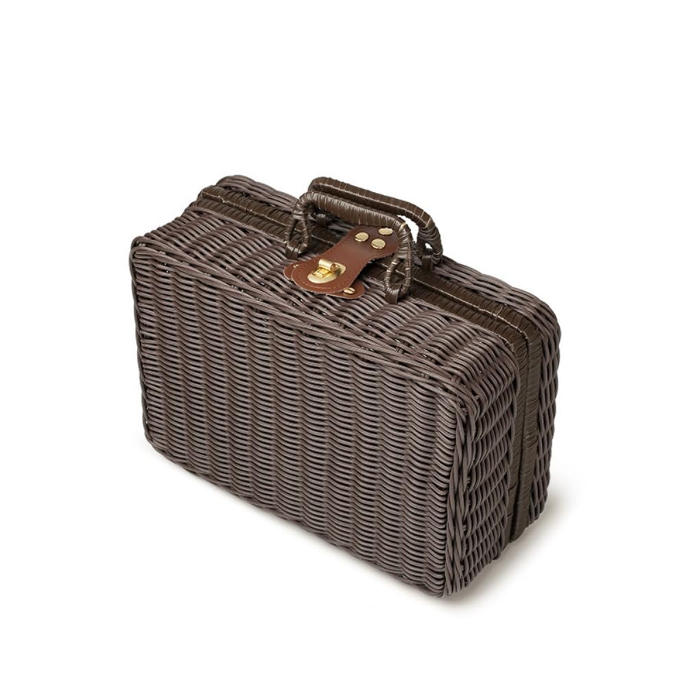 かごバッグ お土産 ポータブル ラタン スーツケース型 バスケット インテリア ピクニック 収納 ランチ..