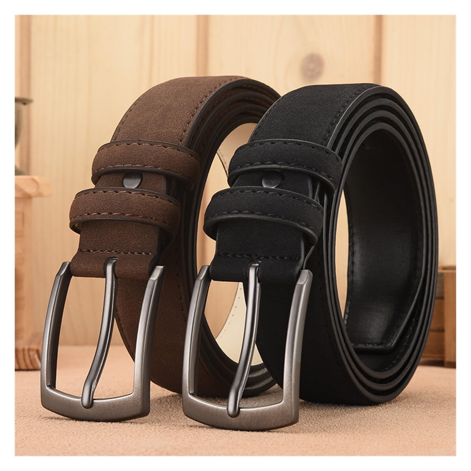 [小さな店] メンズスエードベルト レトロトレンド 合金バックル メンズベルト 大きいサイズ 本物の高級..