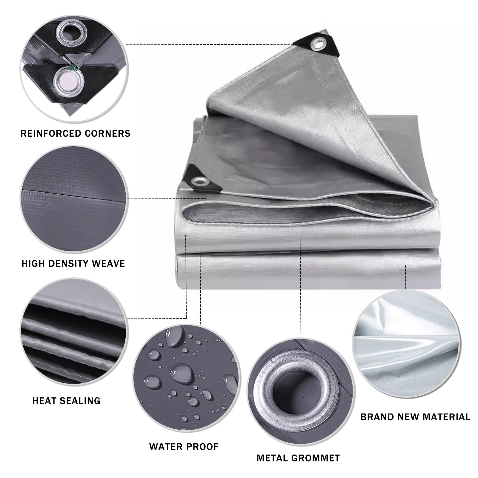 グレー 防水シート 1.2x1.8m 1.5x2m 1.8x2.4m 2x3m 3x4m 頑丈 防水シート 防水グランドシート 多目的防..