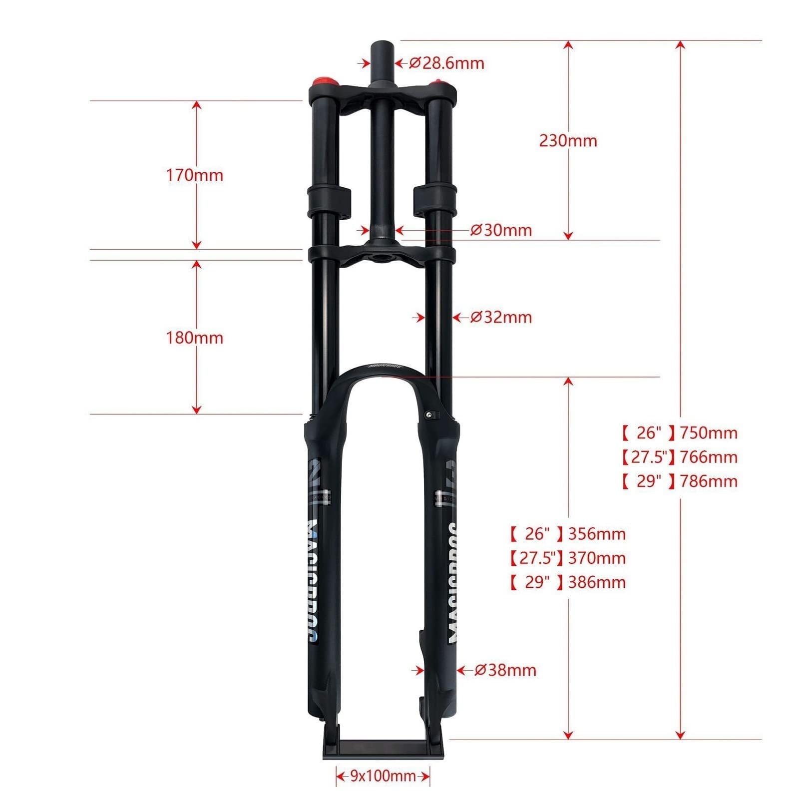 エアフォークトラベル160mm 1-1/8ストレートダブルクラウンフォークリバウンド調整可能手動ロックアウト 9 マウンテンバイクサスペンションフォーク(o amping,26in)