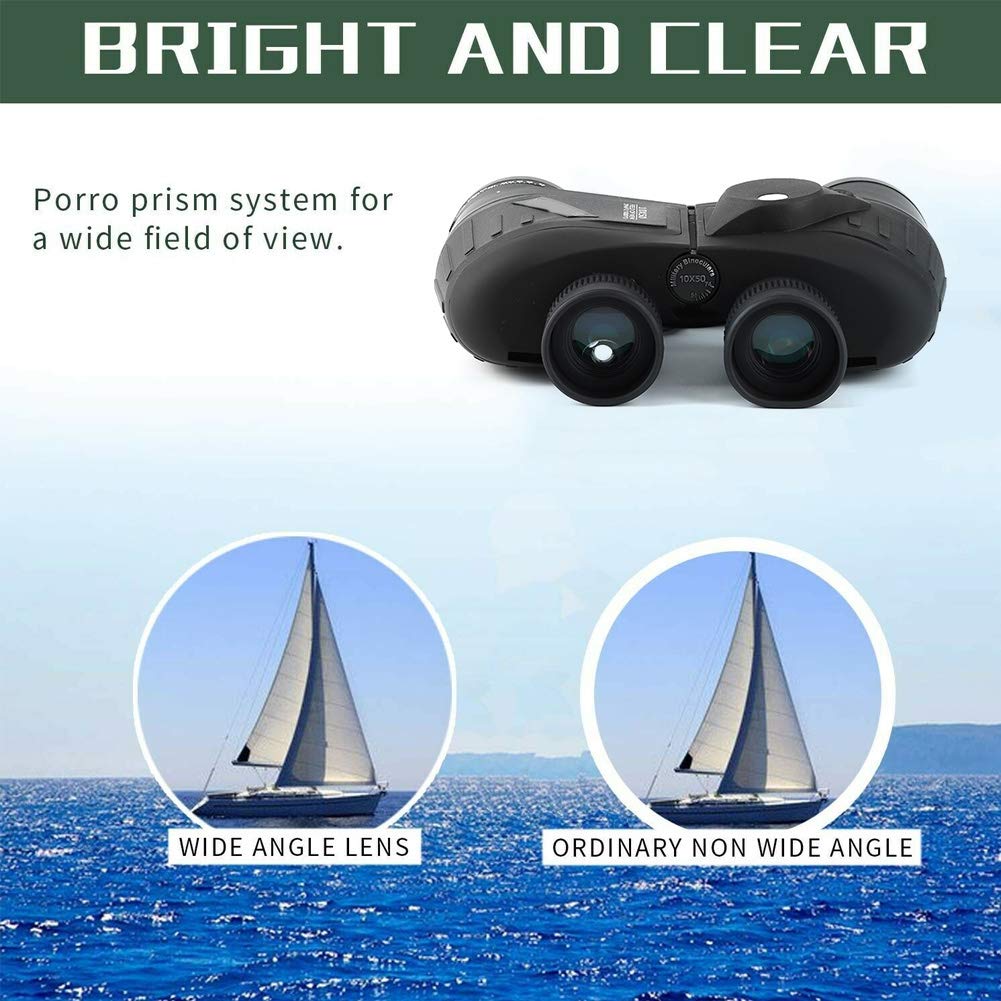10x50双眼鏡、レンジファインダーコンパスグリマー付き防水防曇ナイトビジョンマリン双眼鏡、バードウ..