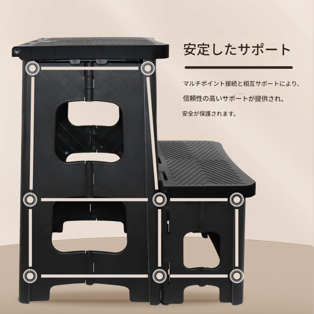 折りたたみ式踏み台2段踏み台折りたたみ式耐荷重150キロ高さ43センチ軽い滑り止め折りたたみ椅子玄関台..