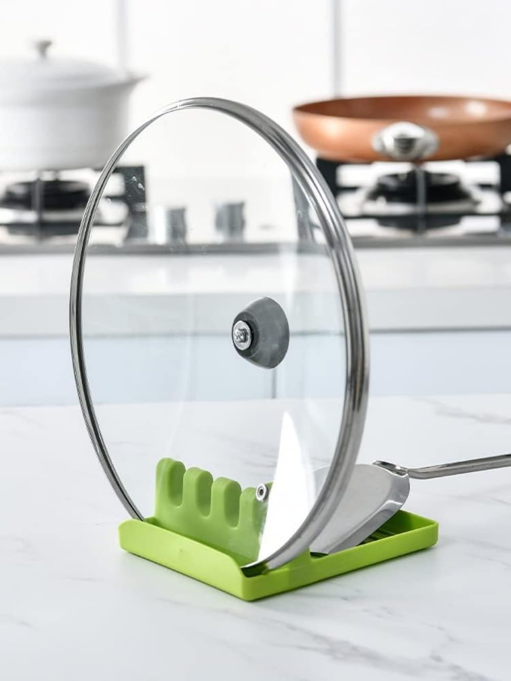 複数の器具用のドリップパッド付きグリーン器具スプーンレスト 耐熱性 食品グレードの素材ストーブトップカウンター用のスプーンレスト スプーンホルダー トング用のキッチン用品ホルダー 収納スタンド付き (ホワイト,6個) (ホワイト) [並行輸入品]