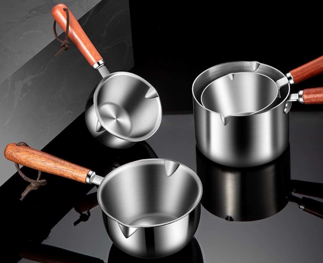 片手鍋 ミルクパン ih対応 小鍋 小さい鍋 一人鍋 ミニ鍋 ステンレス ガス対応 軽量 一人暮らし 焦げ付かない お弁当 離乳食 コーヒー 朝食 煮物 両側注ぎ口 お手入れ簡単 (250ml) [並行輸入品]