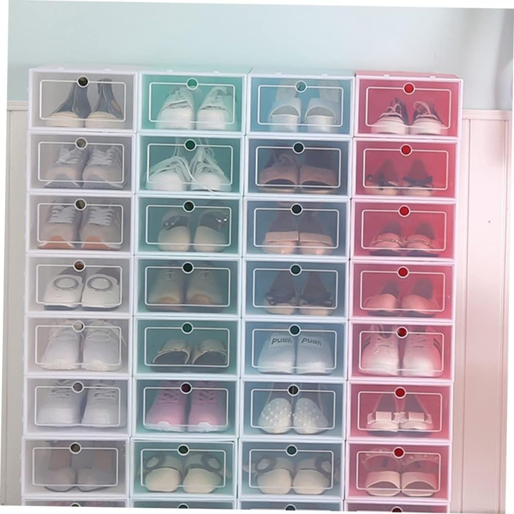 6個入り 箱 大容量 プラスチック シューズ収納ケース クロー シューズラック 靴ケース スニーカーシューズコンテナー 洋服の引き出し 靴収納ボックス 靴のコンテナ 防塵靴箱 積み (L 23*33*14cm,ピンク A) [並行輸入品]