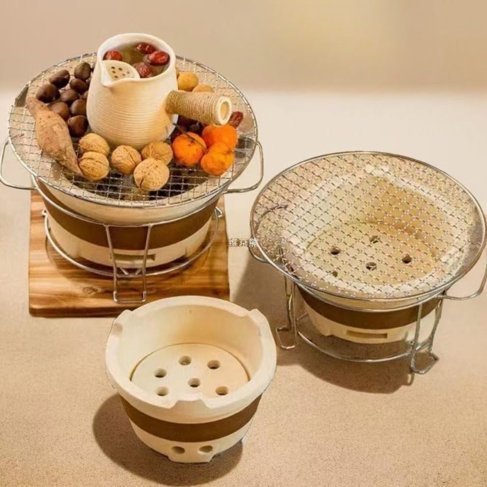 火を囲んでお茶を炊いたり、炭火を焼いたり 七輪バーベキュー、七輪、卓上コンロ、珪藻土、小型家庭用 ..