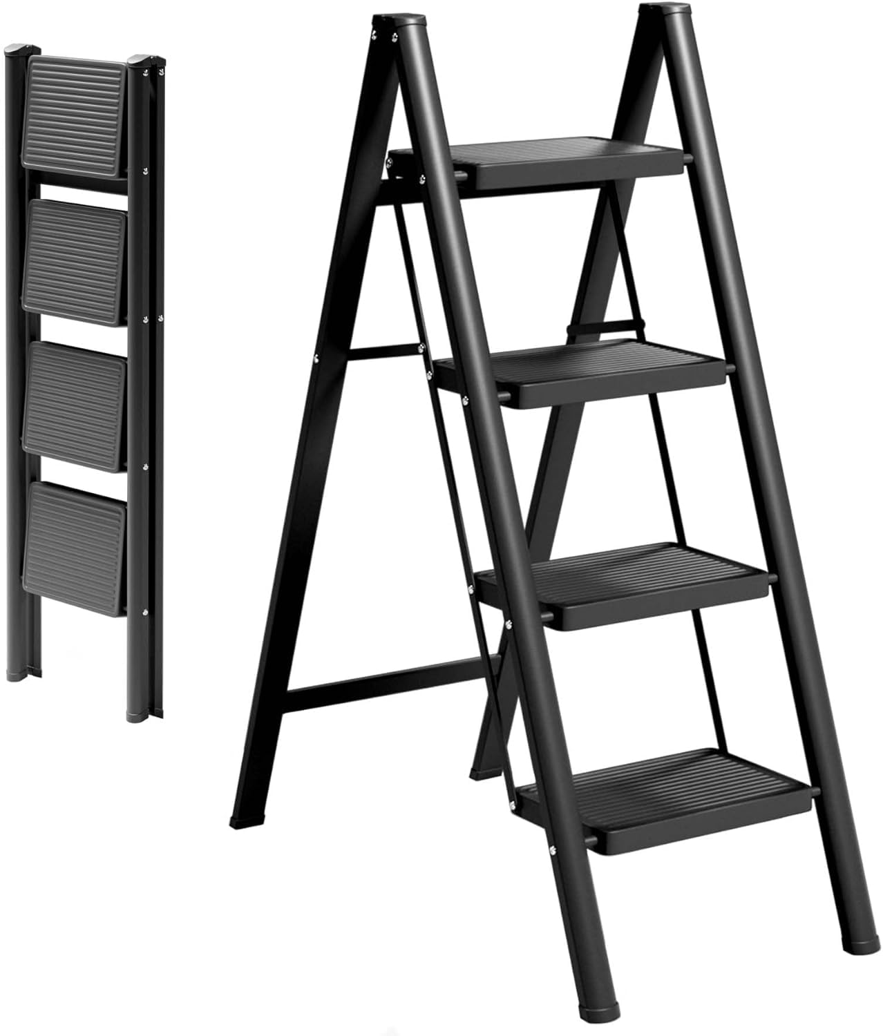 アピネスの脚立 軽量 室内 - 脚立 折り畳み おしゃれ 折畳み ステップ 折りたたみ コンパクト 梯子 (白,3つのセクション)｜アングル3