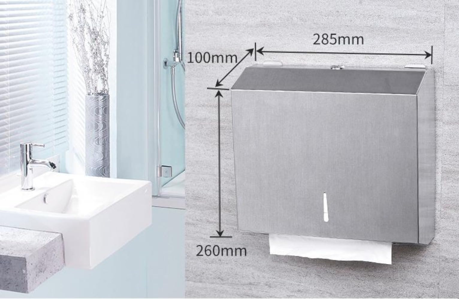 ステンレス製ペーパータオルディスペンサー、壁に取り付けられたハンドタオルディスペンサーは、バスル..