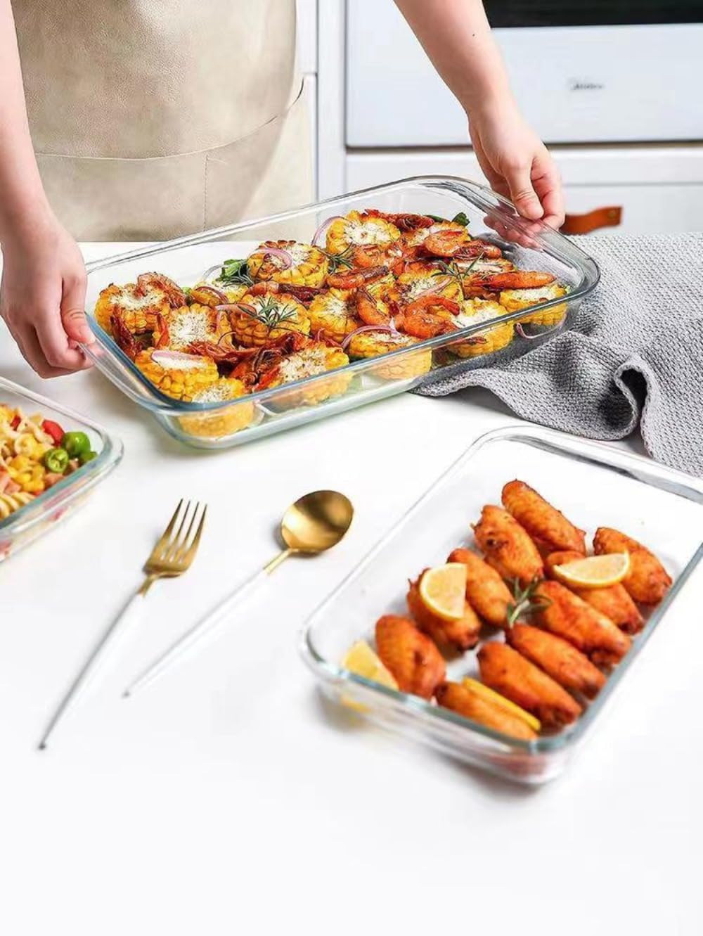 耐熱グラタン皿 耐熱容器透明なベーキングディッシュオーブンのセーフなキャセロールベーキング料理 キ..