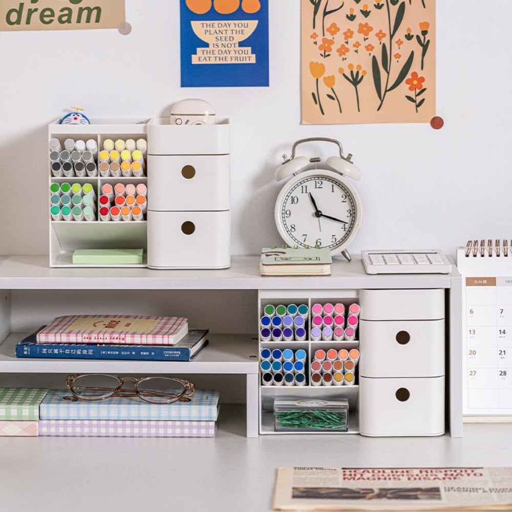 机上ラック 桌上ラック 卓上収納ボックス デスク上置き棚 本立て 引き出し付き ブックスタンド デスク上収納 机上 本棚 卓上収納ラック 書類ホルダー バッグ収納スタンド 仕切りスタンド 仕切りラック ペン入れ 組み立て不要 小物 書類 収納 整理 卓上収納 (グレー)