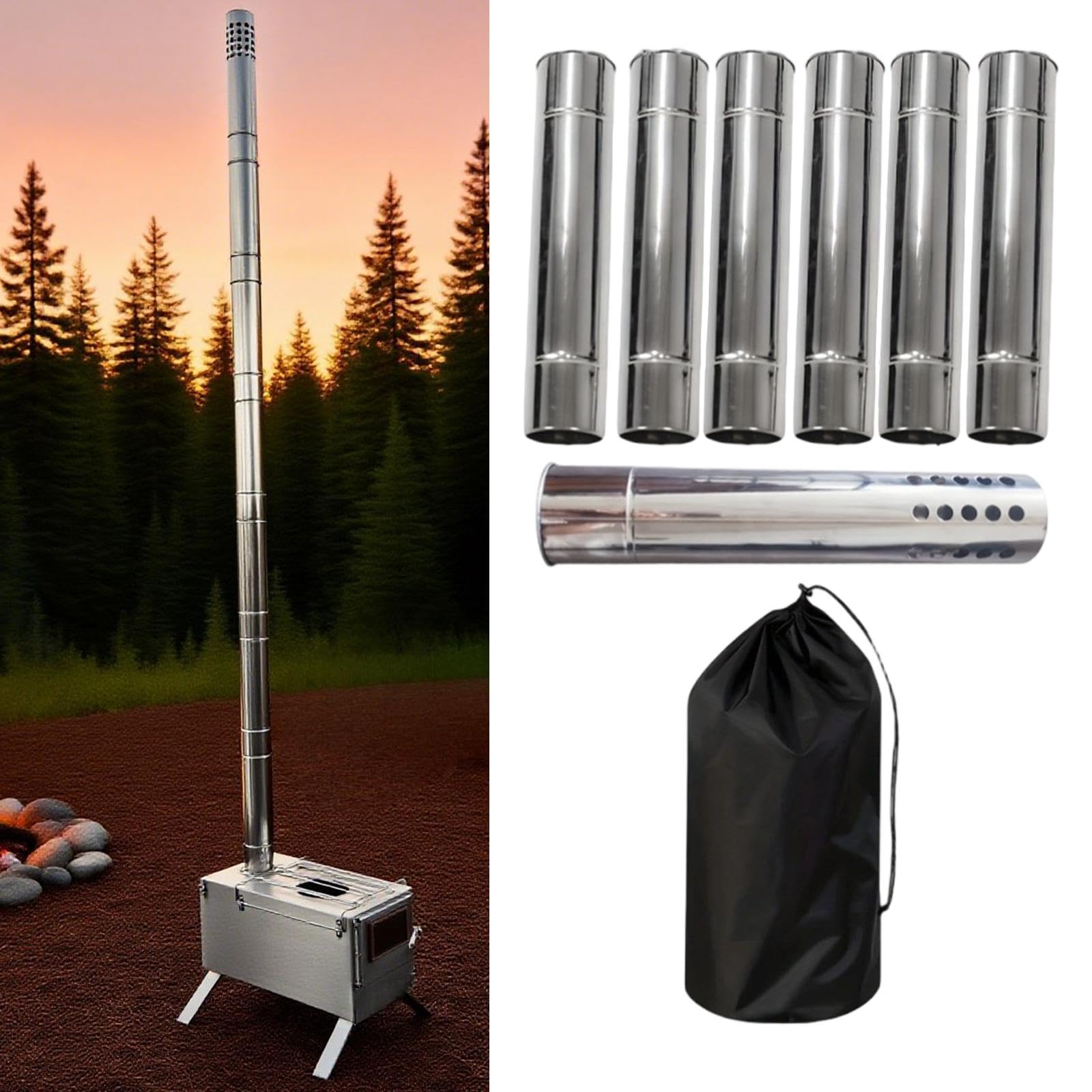 6 個 煙突管 火傷防止管 暖炉アクセサリー 収納ポーチ付き ストーブ延長排気 キャンプ ピクニック用