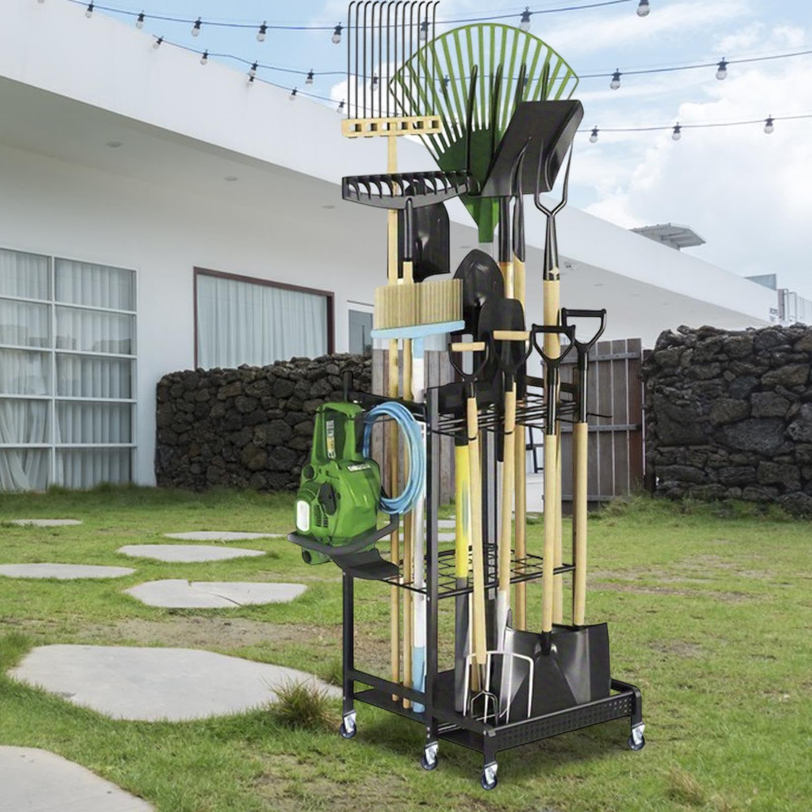 ガーデンツールオーガナイザーヤードツールラックガーデニング用フック付きヘビーデューティストレージホル ...