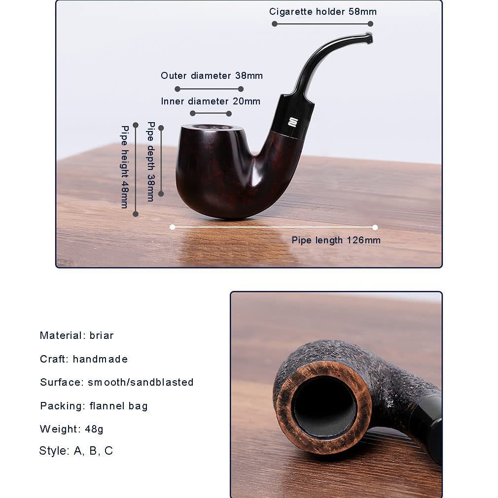 アピネスの手作りブライヤーウッドパイプ、クリエイティブな木製パイプフルカーブパイプ、パイプ愛好家向けに特別に設計、さまざまなスタイルからお選びいただけます、パイプ、無垢材パイプ (C)｜アングル2