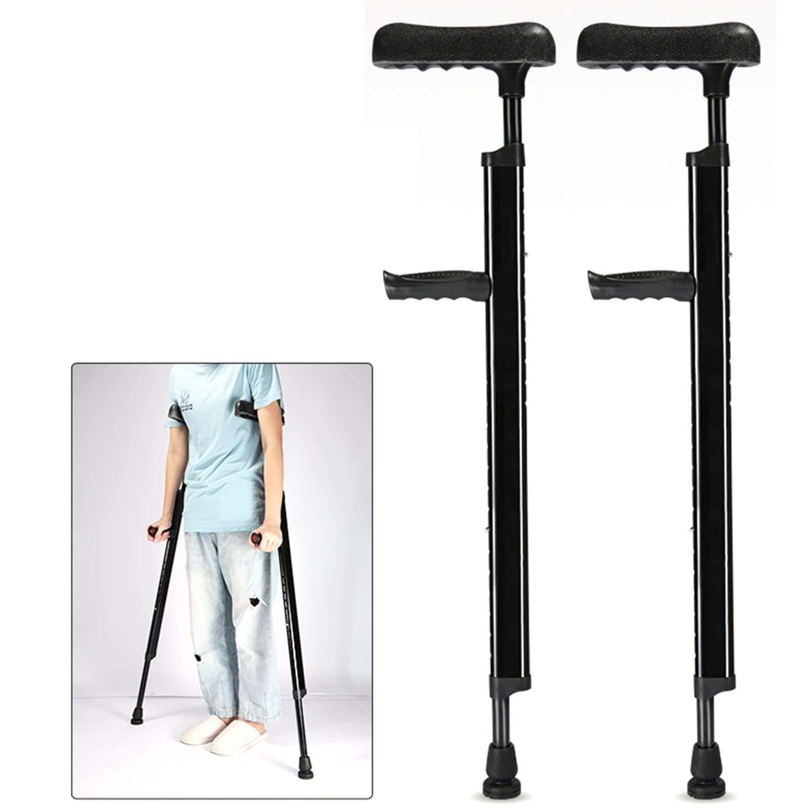 松葉杖 脇介護用杖 滑り止め調整杖 F型 介護用歩行器 耐荷重130kg 大人用松葉杖 身長140-185cm対応 2本..