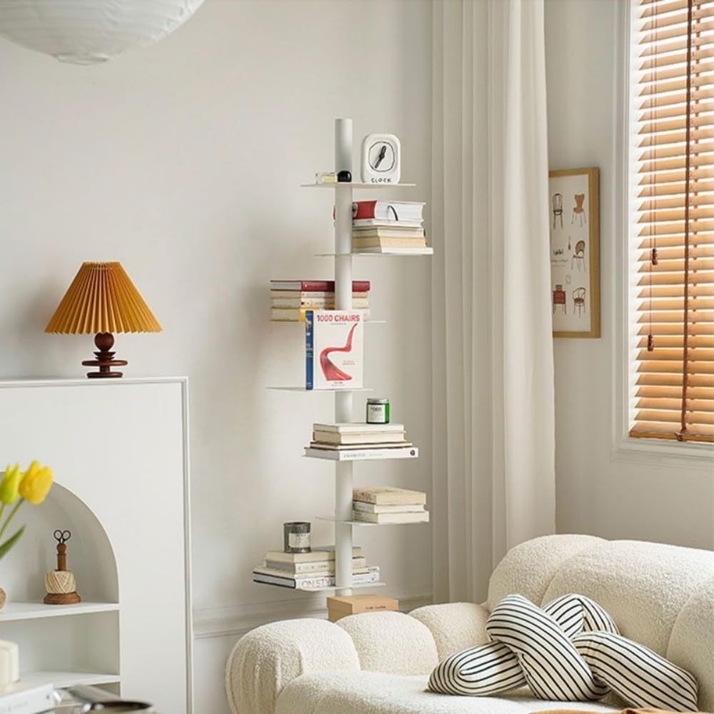 9層背表紙本棚 メタル本棚 垂直背表紙ブックタワー 回転式フロアスタンド本棚 背の高い狭いはしご本棚 ..