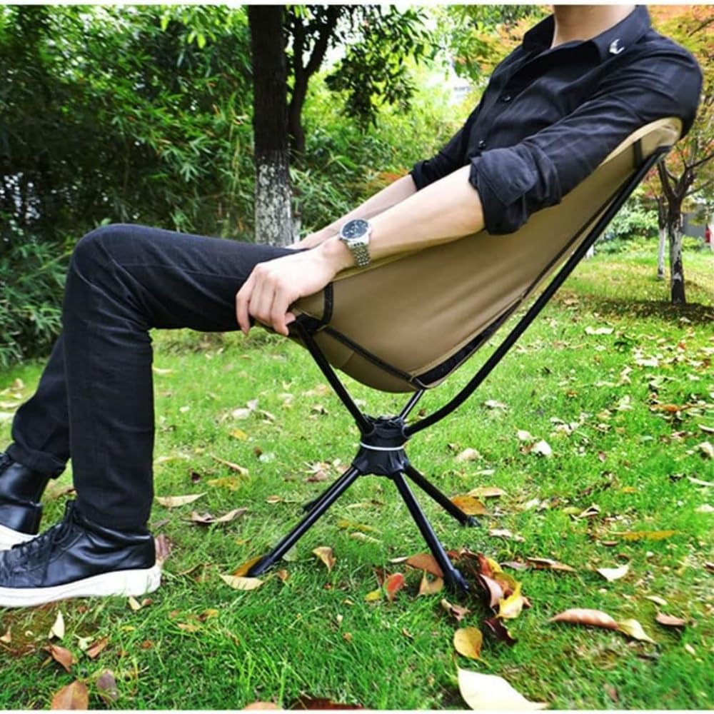 アウトドア ポータブル キャンプチェア 360度回転 フィッシングチェア バックパッキングチェア ビーチチェア 折りたたみ式 ハンドバッグ付き アウトドア ハイキング 釣り ピクニック キャンプに最適 軽量でポータブル (カーキ) [並行輸入品]