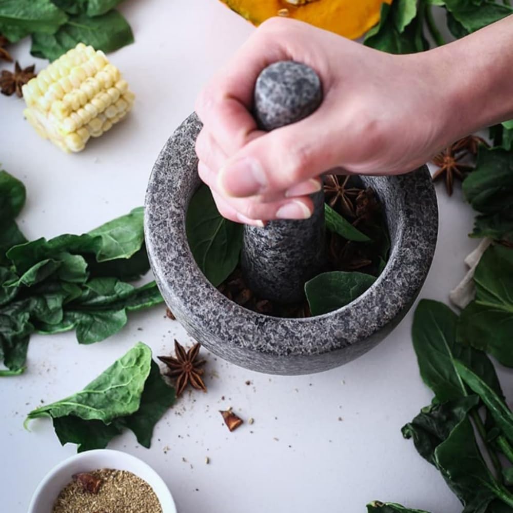石臼 花崗岩 乳鉢 石臼 薬用パウンダー ニンニクプレス 蓋付き 抗菌 健康 安全 調味料 乳鉢 多目的 コーヒー豆の粉砕 キッチン用品 家庭用 (A) [並行輸入品]