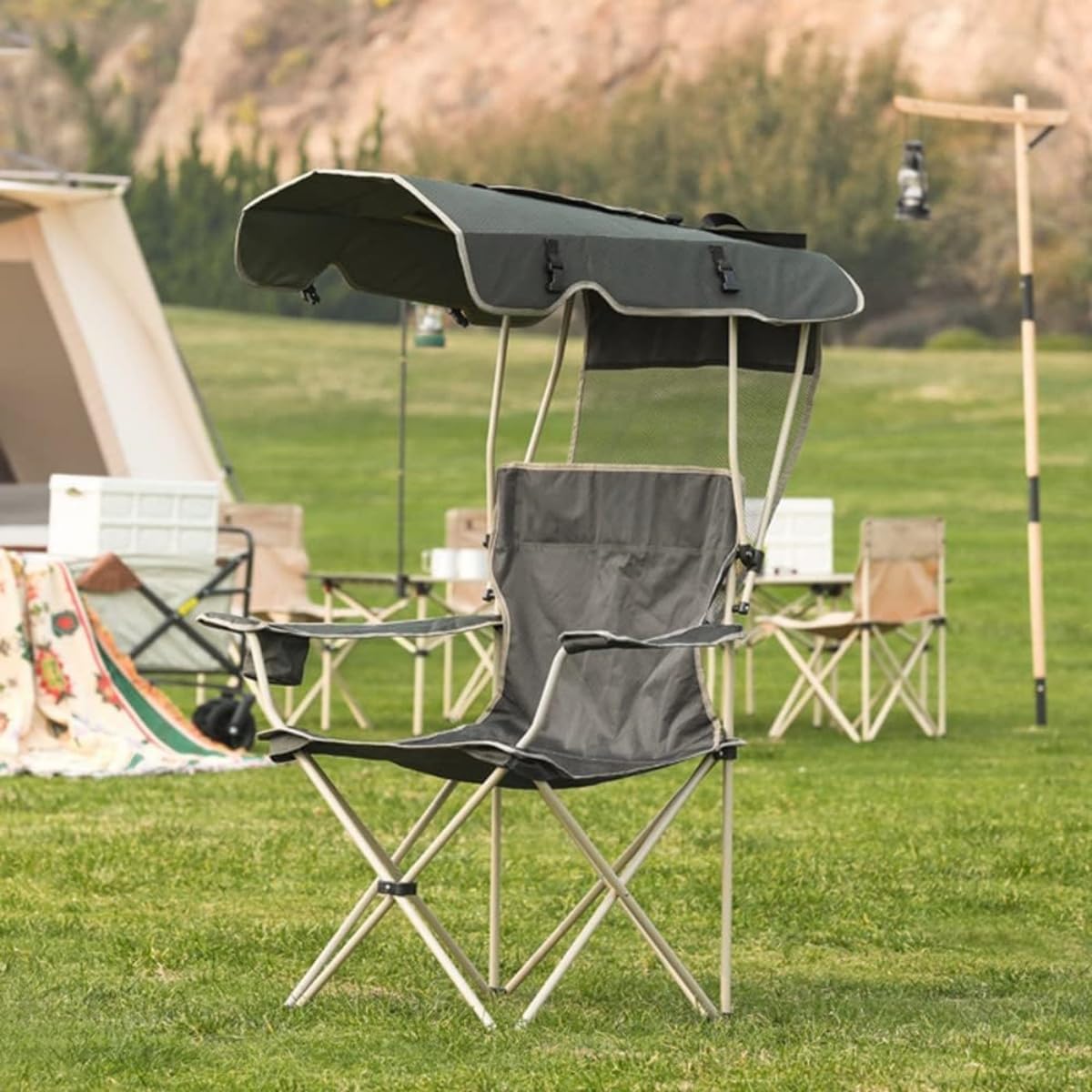 アウトドア キャンプ 折りたたみ椅子 ビーチサンシェード 釣り椅子 折りたたみ式 カバー付き サンシェ..