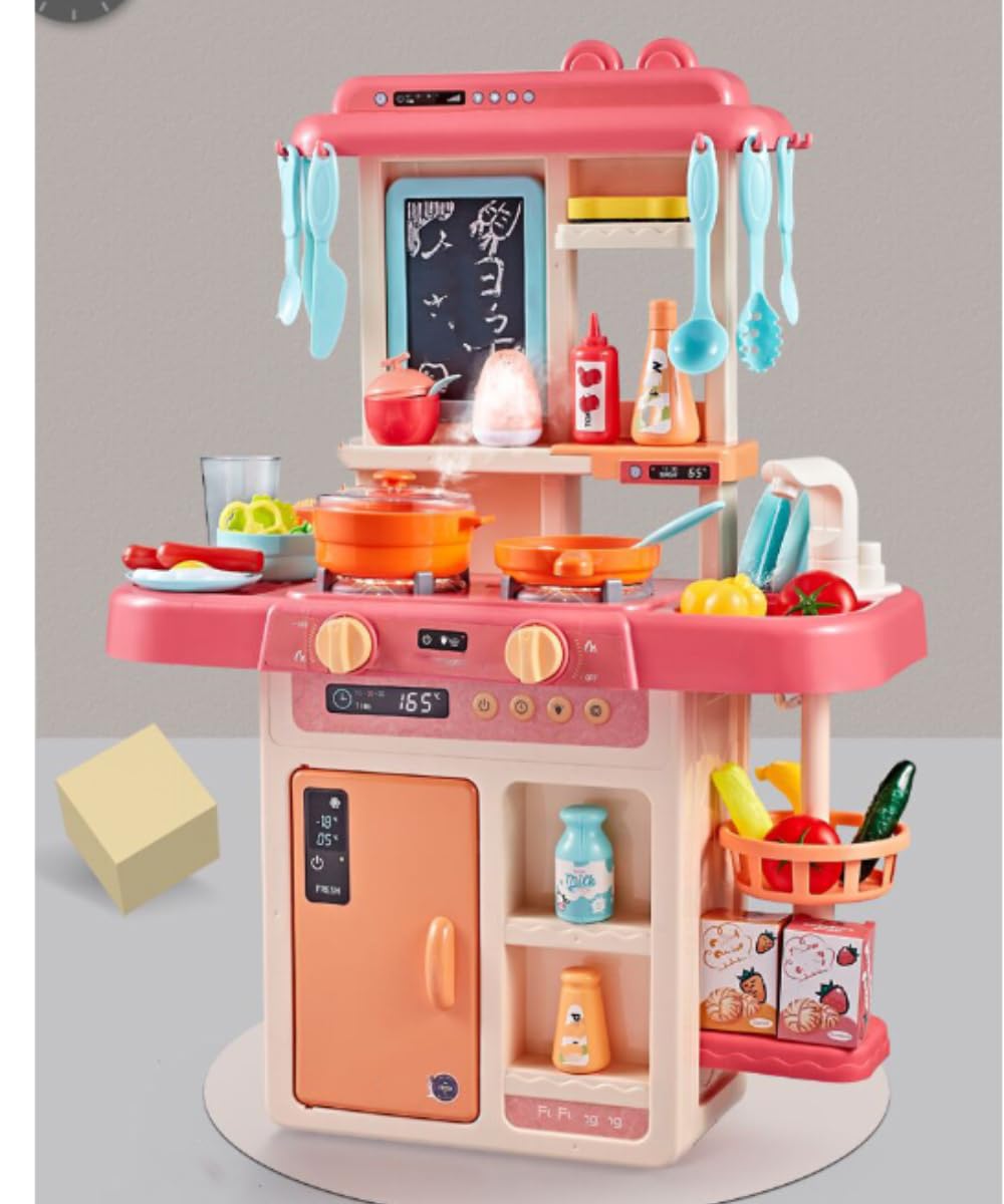 キッチンおもちゃ、食器おもちゃ、ミニキッチンクッキング、おもちゃ キッチン、子供用キッチン用品、キッチン調理器具、調味料、収納・組立式、子供の誕生日プレゼント、ミニキッチン (E-63CM,a)