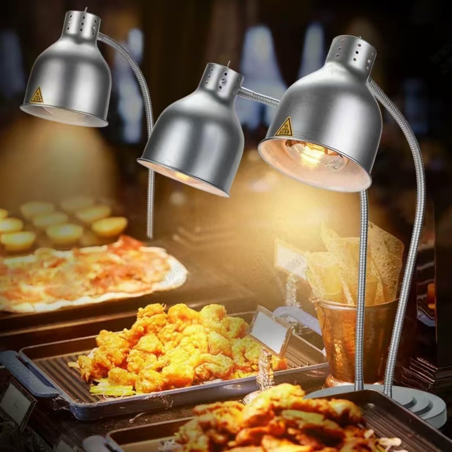 食品保温用ヒートランプ フードヒーティングランプ シングルヘッド ダブルヘッド 360度回転 調節可能 ステンレススチール製 業務用ケータリングヒーティングランプ 250W 頑丈なベース付き ホームバーやレストランに最適 業務用 (ダブルヘッド,ゴールデン) [並行輸入品]