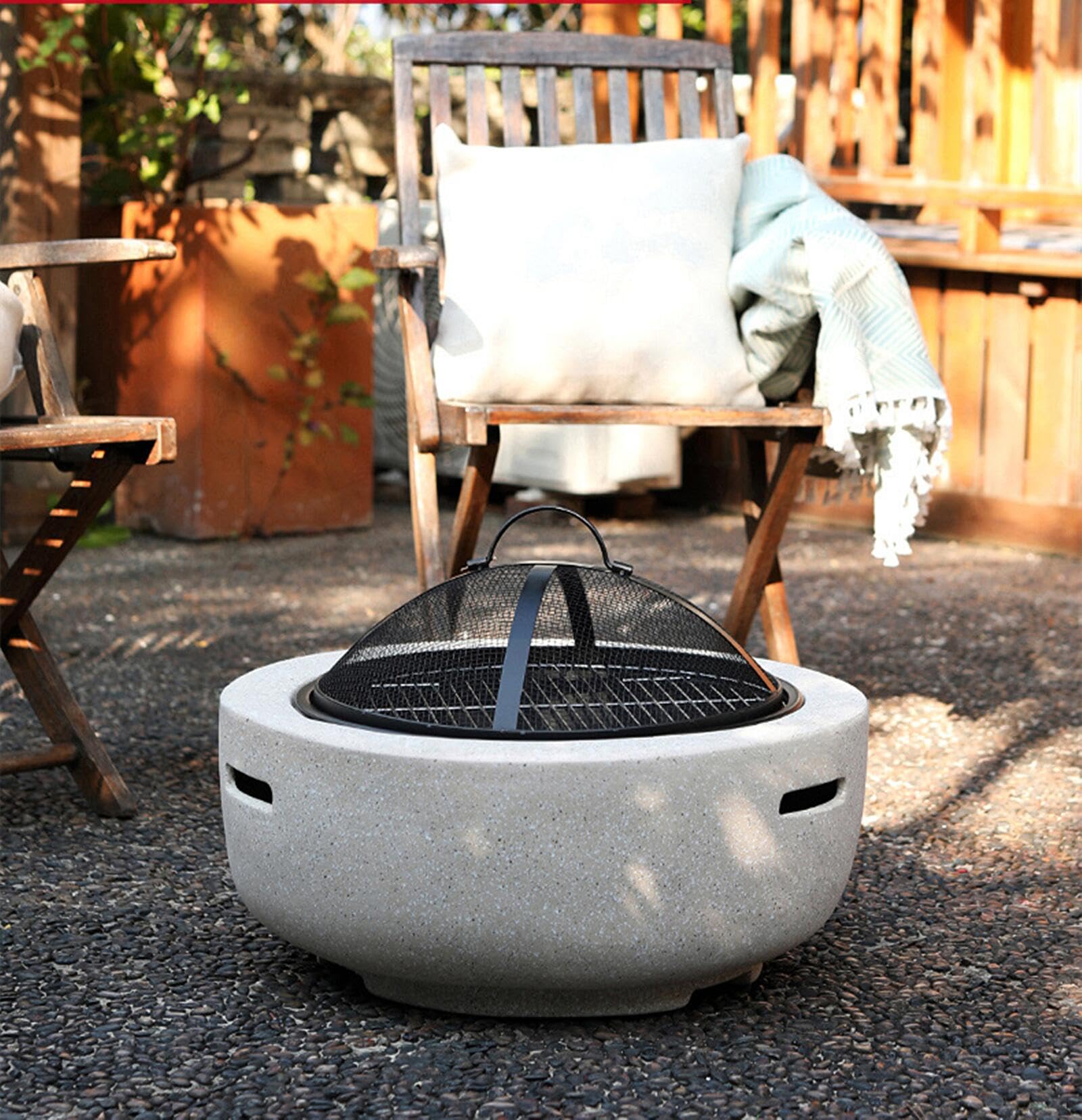 ファイヤーピット 屋外ファイヤーピットガーデン 薪焚きファイヤーピット 炉 キャンプ屋外暖房 中庭ファイヤーピットテーブルウィンターピット屋内のピクニック キャンプファイヤーと パティオ バーベキュー お茶作り 火起こし最適 (天然石,Large)